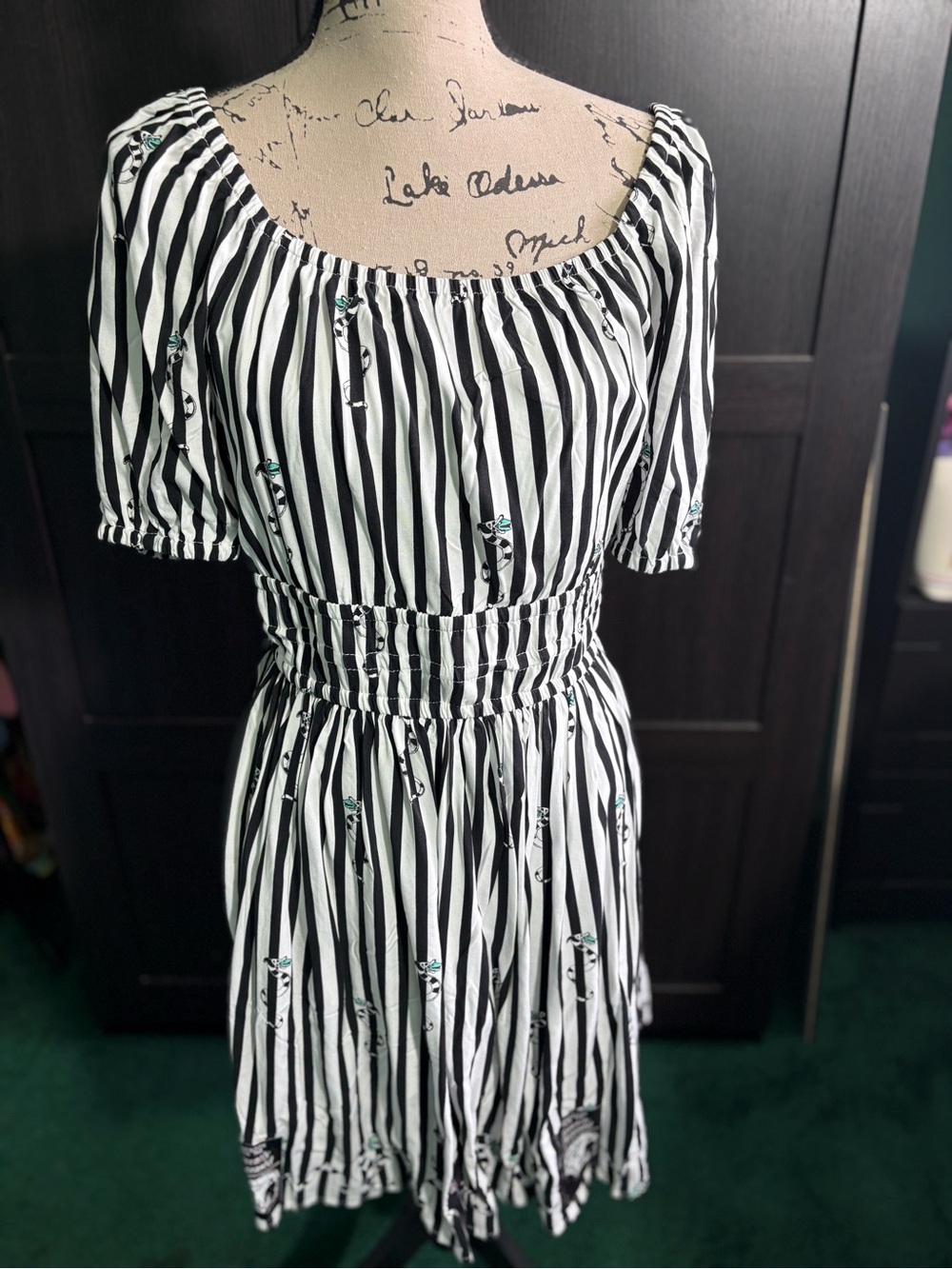 Hot Topic Beetlejuice Black & White Striped Off-Shoulder Dress size large